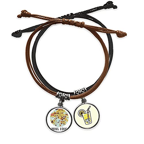 Hong Kong carte du tourisme bracelet corde et chaîne main cuir