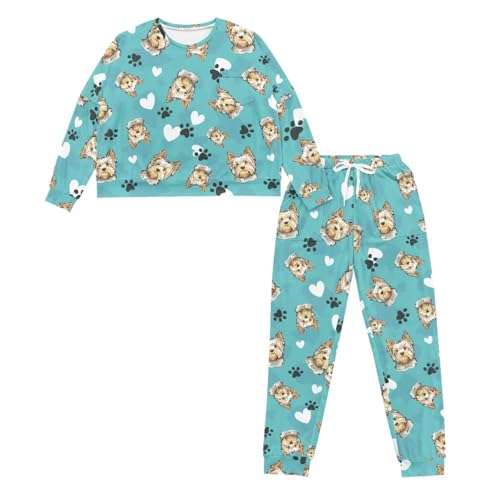 Image of Women's 2 Piece Printed Pajama Set Long Sleeve Sleepwear Set with Long Pants Casual Lounge Sets with Pocket