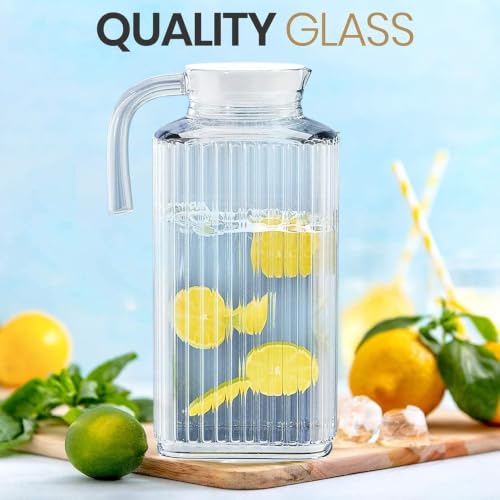 Image of Martvia Premium Juice and Water Glass Pitcher jug with Lid 2 Liter Romantic Style jugs with Handle Pitcher for Serve Water, Milk Juice, Lassi, Cocktail, Ideal for Gift Beverage Carafes (NP - 24)