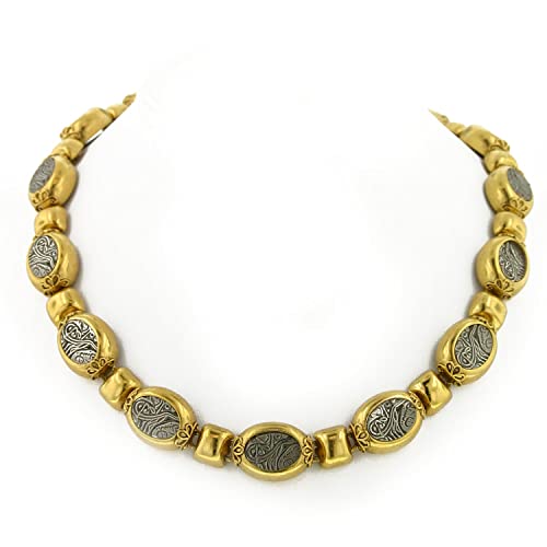 1928 Jewelry Antiquities Couture Gold-Tone Pewter Maharaja Script Articulated Necklace 18 Inches 1928 Jewelry Antiquities Couture Gold-Tone Pewter Maharaja Script Articulated Necklace 18 Inches