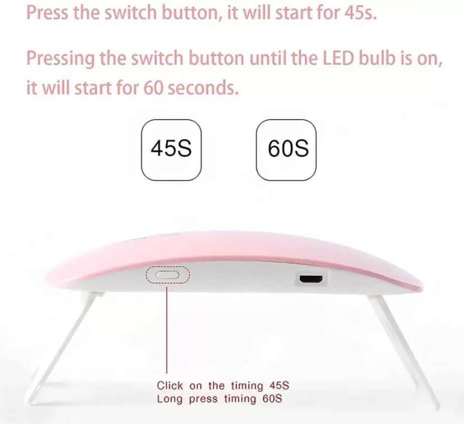 UV Nail Lamp Nail Dryer Lamp Mini, 6W LED UV Portable Nail Dryer Curing Lamp Light for Gel Based Polish USB Power with 45s/60s Timer Setting - Image 2