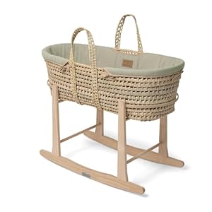 Clair de Lune Bio-Palme Moseskorb mit natürlichem Schaukelständer, preisgekrönter Baby-Stubenwagen 75 x 28 cm (Salbeigrün)
