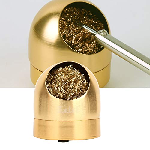 Solder Cleaning Ball, Solder Tip Cleaner Wire Ball Soldering Iron Cleaning Ball Holder Base Stand Gold Silver Copper Steel, Welding Accessories (Gold)