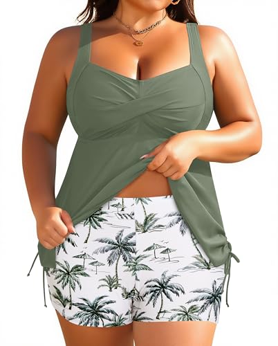 Image of Aqua Eve Women Plus Size Tankini Swimsuit Two Piece Flowy Swimdress Bathing Suits with Shorts