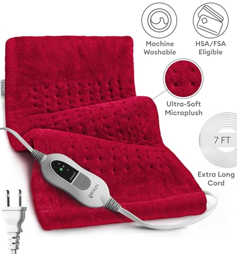 Image of GENIANI Electric Heating Pad for Back Pain & Cramps Relief, Electric Throw, Self Care Gifts for Women, Heating Pad for Neck & Shoulder, Machine Washable Microplush, Auto Shut Off (12x24 inch Viva Magenta)