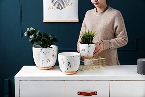 Yosun01 Marble Plant Pot, 5.5 Inch Modern Nordic Style Ceramic Marble Look Scrub Pots For Plants-Plant Pots Indoor With Drainage Hole And Ceramic Tray For Succulents/Plants/Flowers #TOP4