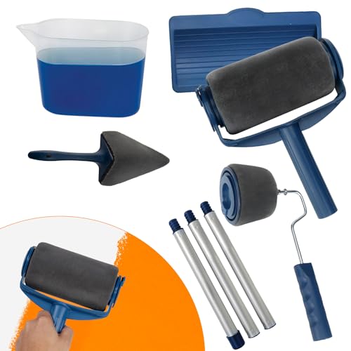 6 Piezas Rodillo Pintura Pared Kit, con Rodillo Auxiliar, Poste de Aluminio, Cepillo Triangular, Profesional Rodillo Pintura Pared Antigoteo Pequeño, para Pintar Techos, Suelos, Paredes