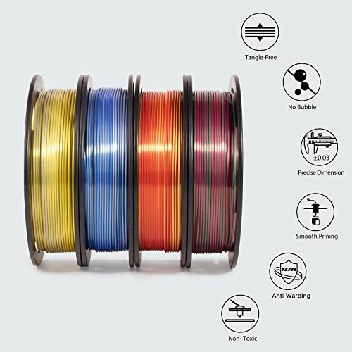 Image of iSANMATE 3D Printer Filament, PLA Filament 1.75mm Bundle, Dual Color Filament Silk PLA, Dimensional Accuracy + /- 0.03 mm, 250g x 4 Pack(Gold+Red,Red+Green, Blue+Silver, Bronze+Silver)