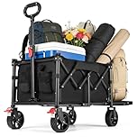 YEAUPE PRO Carrello Spiaggia, Carrello Pieghevole con Ruote – Doppi freni ant., ruote grandi, manico reg., post. aprib. oggetti lunghi – per campeggio/spiaggia, 60-110L, Nero
