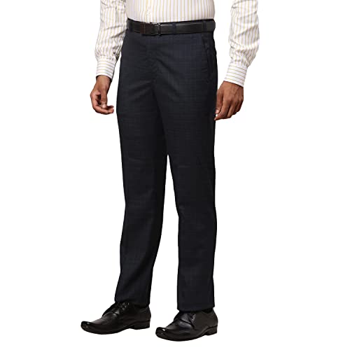 Image of Park Avenue Men's Polyester Blend Checks Pattern Smart Fit Flat Front Formal Trouser