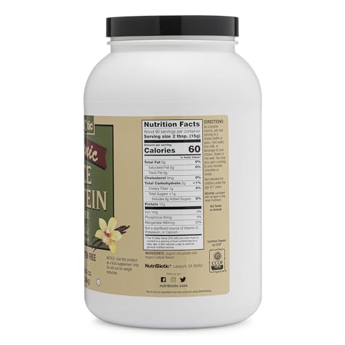 Image of NutriBiotic Certified Organic Rice Protein Vanilla, 3 Lb. | Low Carbohydrate Vegan Protein Powder | Raw, Certified Kosher & Keto Friendly | Made Without Chemicals, GMOs & Gluten | Easy to Digest