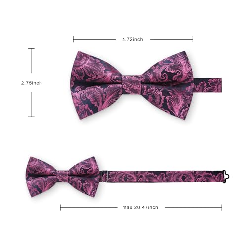 Image of HISDERN Bow Ties for Men Pre-Tied Bow Tie Floral Paisley Handkerchief Classic Formal Bowtie and Pocket Square Cufflinks Set