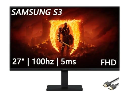 Image of Samsung 27 inch S3 Series IPS LED FHD Monitor, Game Mode, Eye Saver Mode, HDMI, D-sub, 100Hz Refresh Rate, Black, with HDMI Cable