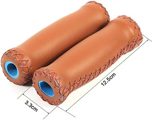 Leather Bike Grips, 1 Pair Leather Handlebar Grips Ergonomic Handlebar Grips Bike Handle Cover Grips for Mountain Bike Scooter (Brown) - Image 2
