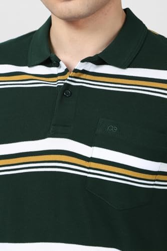 Image of Peter England Men's Cotton Breton Stripe Polo T-Shirt | Casual Wear | Modern Design