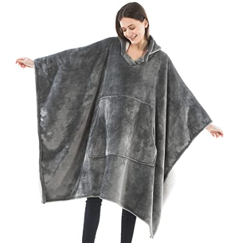 Oversized Wearable Blanket, Thick Flannel Blanket with Sleeves and Giant Pocket, Bedsure Hoodie, Sweatshirt Throw, Cozy Extra Soft, One Size Fits All Adults