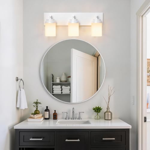 Image of IZORRO Bathroom Light Fixture White, White Glass Shade 22-Inch 3-Light
