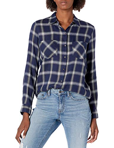 William Rast Women's Aidan Feminine Fit Button Down Shirt, Eclipe 5 More Minutes Plaid, Large