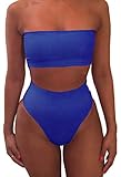 Viottiset Bandeau Top Damen Bikini Set High Waist Badeanzug mit Abnehmbare Träger M Saphirblau