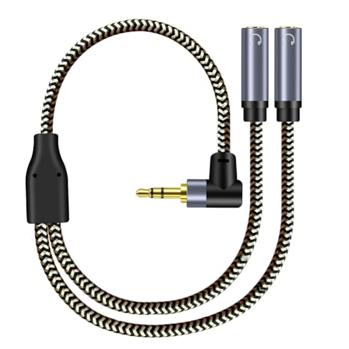 Hanprmeee Headphone Splitter,right angle 3.5mm Male TRS to 2 Dual 3.5mm Female Adapter Nylon-Braided Stereo Y Aux Cable Splitter for Phone Speakers - Image 2