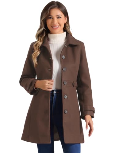 Image of Allegra K Women's Winter Classic Overcoat with Pockets Single Breasted Coat | Soft pea coat, Fully lined outerwear, Trendy, Fall office peacoat, Warm casual holiday everyday wear,