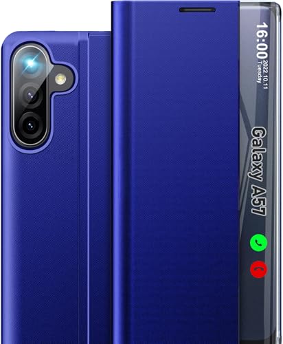 Étui Samsung Galaxy A57 5G bleu à rabat miroir et rigide