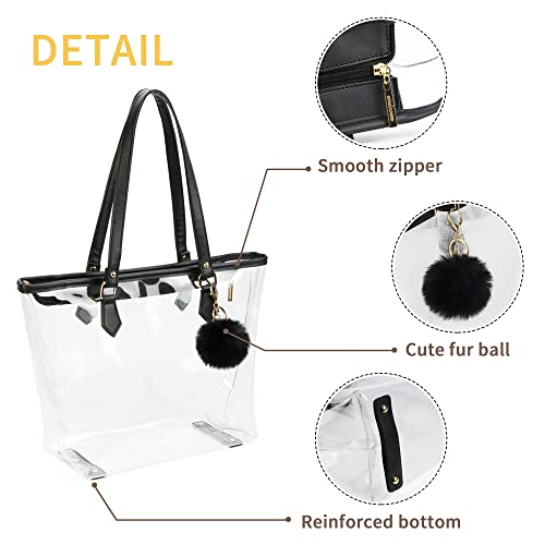 Large Clear Bag Transparent Shoulder Handbag With Black Plush Pendant(Black 2) #TOP3