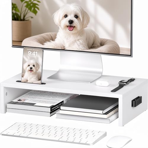 BONTEC Monitorständer 42 cm mit Handyhalter, 30kg Monitor Stand PC, Weiß – Ansicht 1