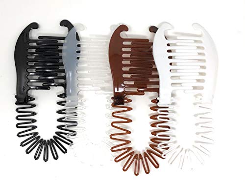 4 pcs NEW VINTAGE LARGE COMB BANANA CLIP HAIR RISER CLAW(1Brown-1Black-1White-1Clear).
