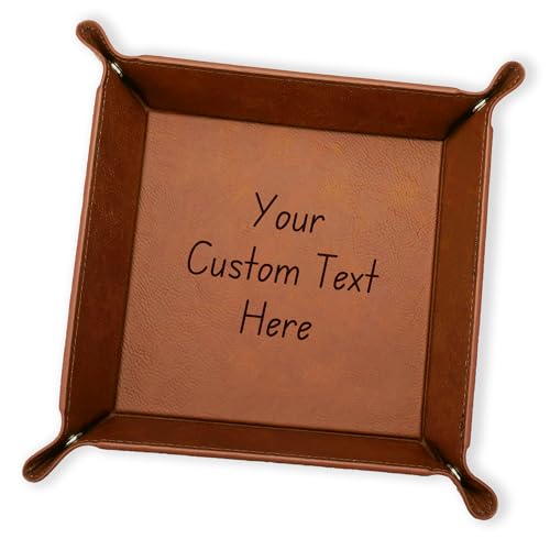 Personalized Valet Trays, Custom Engraved Leather Keys Tray for Men - Catchall Tray Organizer for Entryway Table, Unique Dad Birthday Gift from Daughter Son, Father Day (Custom Text)