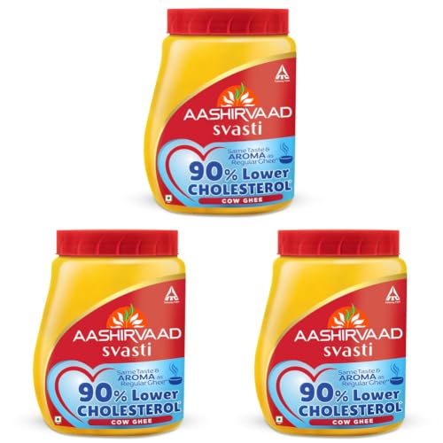 Image of Aashirvaad Svasti 90% Lower Cholesterol Ghee | Cow Ghee with Rich Aroma | Helps Manage Cholesterol - 500ml (Pack of 3)