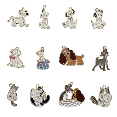 Yukhgt - Colgante de aleación esmaltada para gatos y perros, 24 piezas, hecho a mano, collar, pulsera, aretes, llavero, cadena