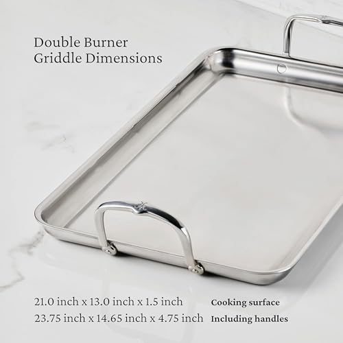 Image of Hestan Provisions Tri-Ply Stainless Steel Double Burner Griddle, 21x13-Inch, with Drip Drain, Induction Compatible