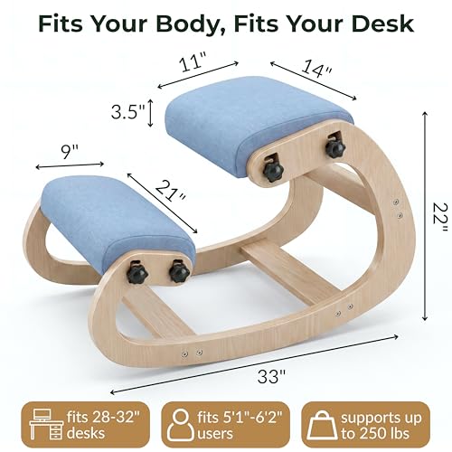 Image of NYPOT Ergonomic Kneeling Chair with Adjustable Seats - Knee Chair for Posture Correction & Kneel Rocking Stool for Desk - Back Pain Relief for Home and Office, Supports 250 pounds - 5 Years Warranty