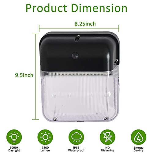 Led Wall Pack Light With Photocell,Paktonvo Dusk To Dawn Outdoor Wall Pack Light,60W 7800Lm 5000K Daylight Waterproof Commercial Lighting Fixture,200-350W Hps/Mh Replacement,100-277V Etl Listed 1Pack #TOP3