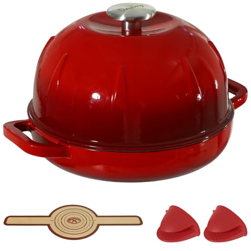 Davivy Horno de pan de hierro fundido de 10 pulgadas con tapa abovedada, sartén de hierro fundido de 5 cuartos de galón, horno holandés de pan, horno holandés para pan de masa madre, panadero de