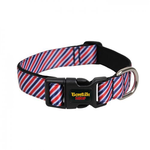 Handmade Blue Red White Dog Collar - Tontik Shop Colorful wide collar for dogs made of woven fabric - 3 Sizes - For small, medium and large dogs -