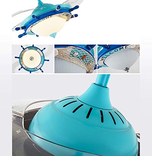 LITFAD Modern LED Ceiling Light Nautical Style Reversible Dome Shade Metal Hanging Ceiling Fan Light with Invisible Blade Flushmount Pendant Light for Living Room Kid's Bedroom Children's Room - Blue - Image 6
