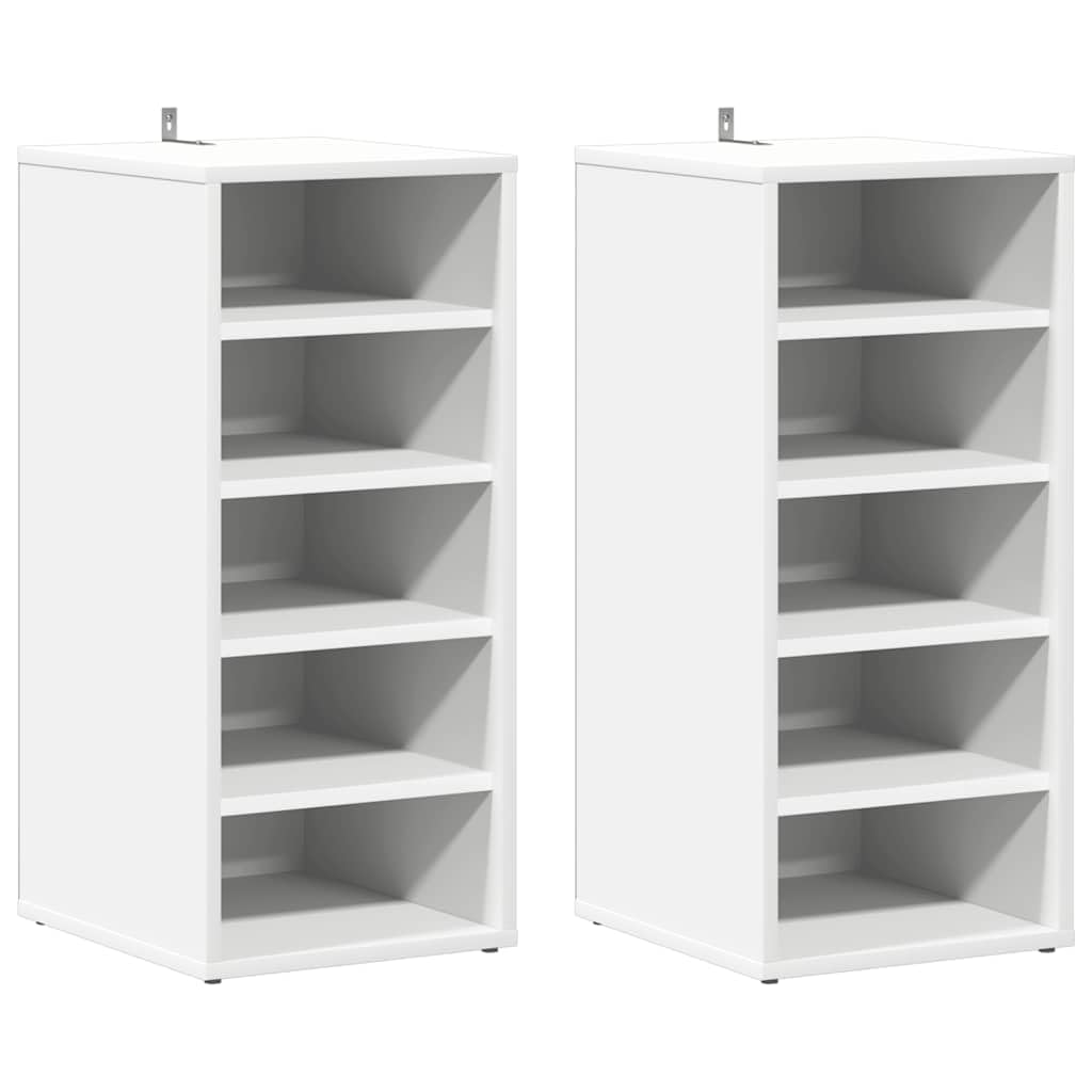 Schuhregal 2er Set Weiß 31.5x35x70 cm Wandmontage Holzwerkstoff | 5 Fächer pro Kommode sorgen für Ordnung im Flur und Schlafzimmer. Flexibel stehend oder platzsparend wandmontiert.