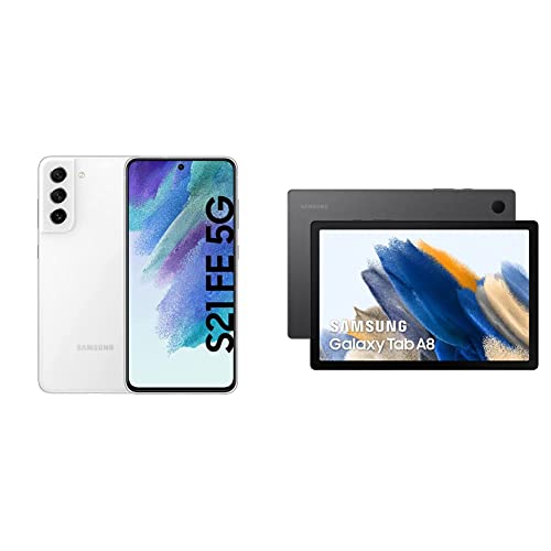 Samsung Galaxy S21 FE 5G – Teléfono Móvil con 256 GB, Smartphone Libre, Android, Color Blanco (Versión Española) + Samsung Galaxy Tab A8 - Tablet de 10.5”, 32GB, WiFi, Android, Gris(Versión Española)