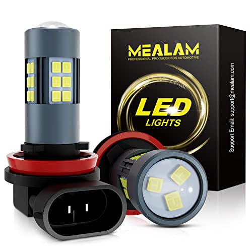 MEALAM H11/H8/H9/H16 LED Fog Light Bulbs/DRL, 3000 Lumens Super Bright, 6000K Xenon White, 300% Brightness, Non-polarity Play and Plug, 360-degree Illumination 27 SMD Chips for Car, Truck (Pack of 2)