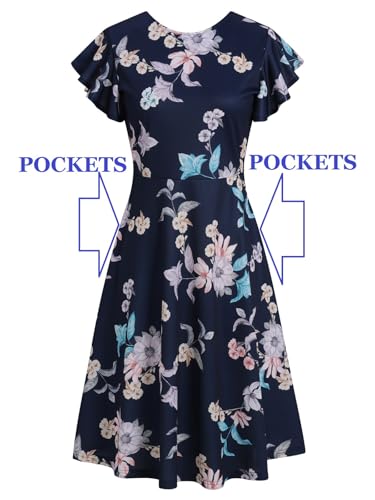 Image of MSLG Women's Fit and Flare Ruffle Short Sleeves Dresses Work V-Back Cocktail Semi Formal A Line Dress with Pockets 842