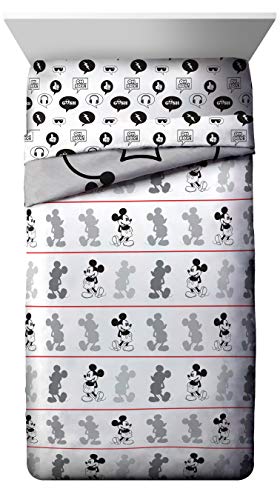Image of Disney Mickey Mouse Twin Comforter Set 4 Piece Cartoon Bedding, Gray | Bed in a Bag, Comforter Sheets Pillowcase, Official Product, Soft Microfiber, Machine Washable, Easy Care, Kids Gift