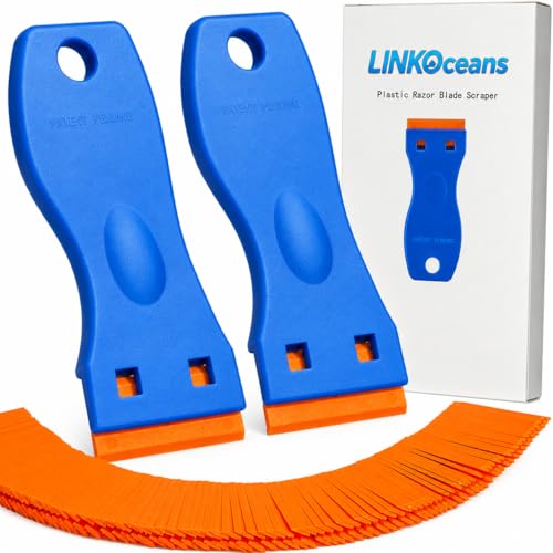 LINKOceans Plastic Razor Blade Scraper 2 Pack 100 Blades Storage Case