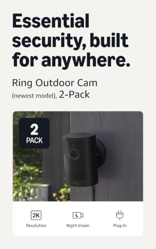 Image of Ring Outdoor Cam, Plug-In (newest model), Home or business security, Wide-Angle Retinal 2K Video, 6x Enhanced Zoom, Night Vision for true color in low light, 2-Pack, Black