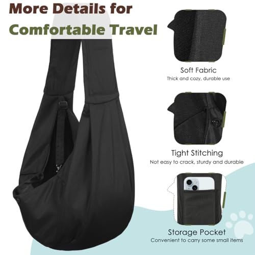 Pawaboo Hundetragetasche Welpen, Tragbare Transporttasche für Hunde Bis zu 12 lbs, Tragetuch Hund Katzen Verstellbar, Outdoor Tragetuch Haustiere Umhängetasche für Klein Hund Katze, Schwarz