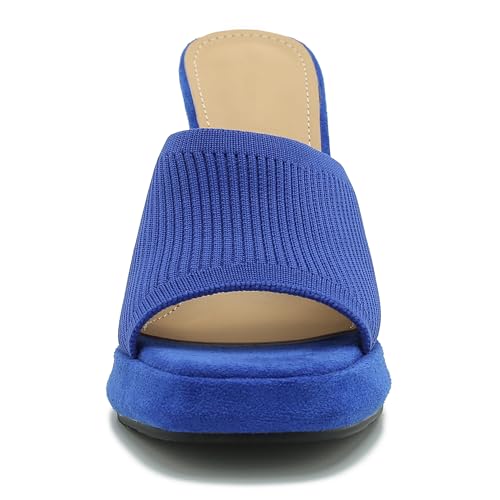 Image of Women's Knit Platform Mule Sandals, Square Toe, Block Heel Slip-On Slides, Chunky High Heel Summer Shoes
