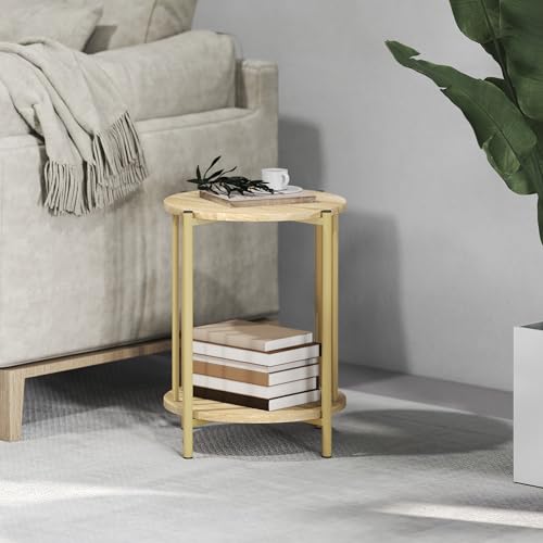 HOMCOM Mesa Auxiliar Redonda de 2 Niveles Mesita Auxiliar Moderno con Estante de Almacenaje y Estructura de Acero para Salón Dormitorio Ø41x49 cm Natural - imagen 9