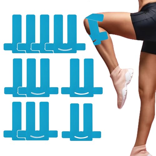 10Pcs Precut Kinesiology Tape for Knees - Waterproof Knee Tape for Knee Pain Relief, Knee Support & Stability, Original Cotton Athletic Knee Tape, Latex-Free Blue