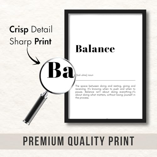 Image of ArtAction Balance Wall Frame Poster | Motivational Office Word Art for Study Room & Workspace | A4 Size | Framed Typography Poster | Minimalistic Gift for Professionals & Students